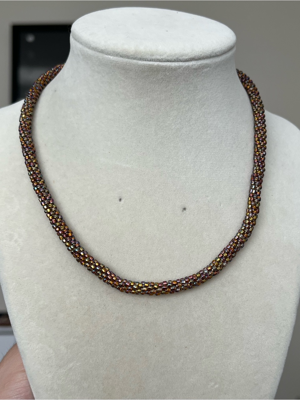 Multicolored Seed Bead Gold Boho Choker Beaded Necklace 15”